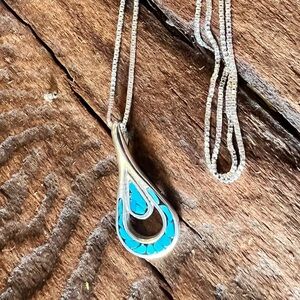 Navajo Blue  Crushed Turquoise Pendant Necklace Native American Inlay 20”